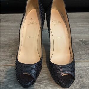 Christian Louboutin Black Textured Peep-Toe Pumps